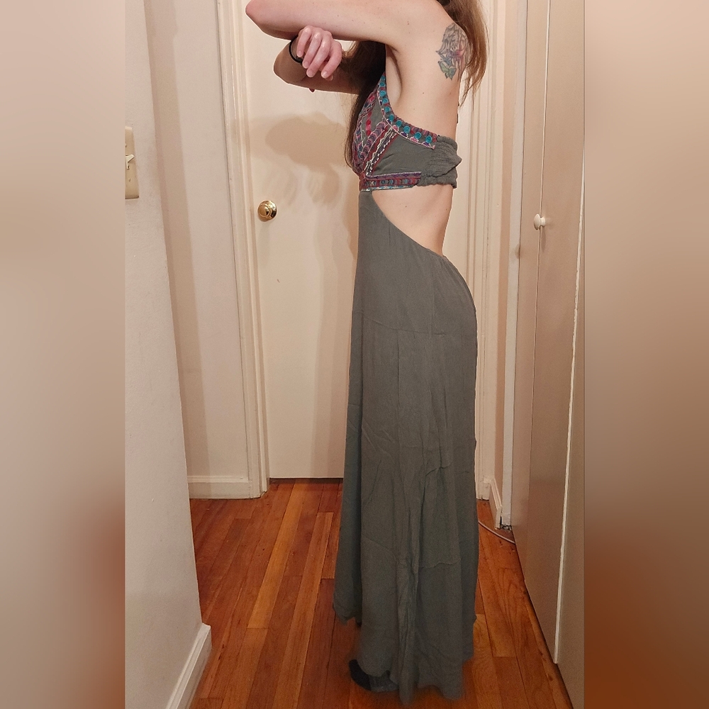 LULUS Earth Green Maxi Dress with Colorful Patterned Top Medium - Picture 3 of 9
